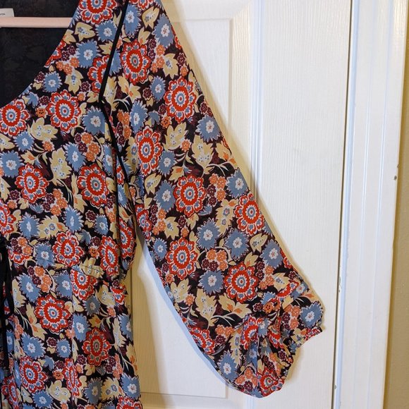 BCBGeneration Multi-Color 3/4 Sleeve Tie Waist Floral Boho Hi-Lo Dress - size L - Picture 4 of 8